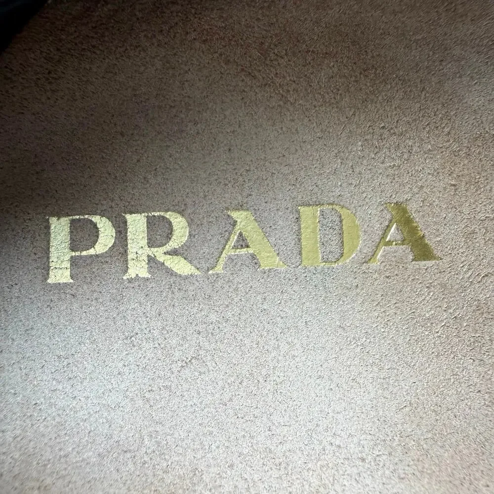 Prada (38) Navy Velvet Platform Sandals Double Strap Gold Buckle Comfortable